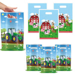 sac cadeau anniversaire paysage rural tracteur ferme animaux ballons illustration cartoon poignées blanches