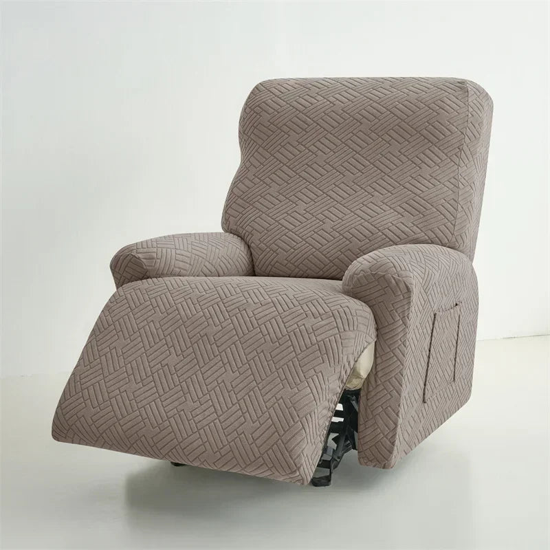 housse fauteuil inclinable beige gris rayures diagonales moderne poche lavable machine