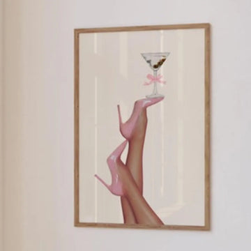 affiche illustration artistique jambe talons verre cocktail beige rose clair unique sans cadre chambre