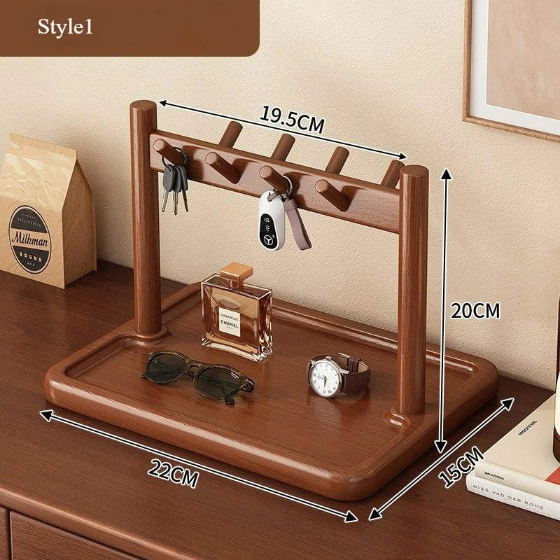 porte clés moderne plateau bois marron clair affichage montres lunettes parfum