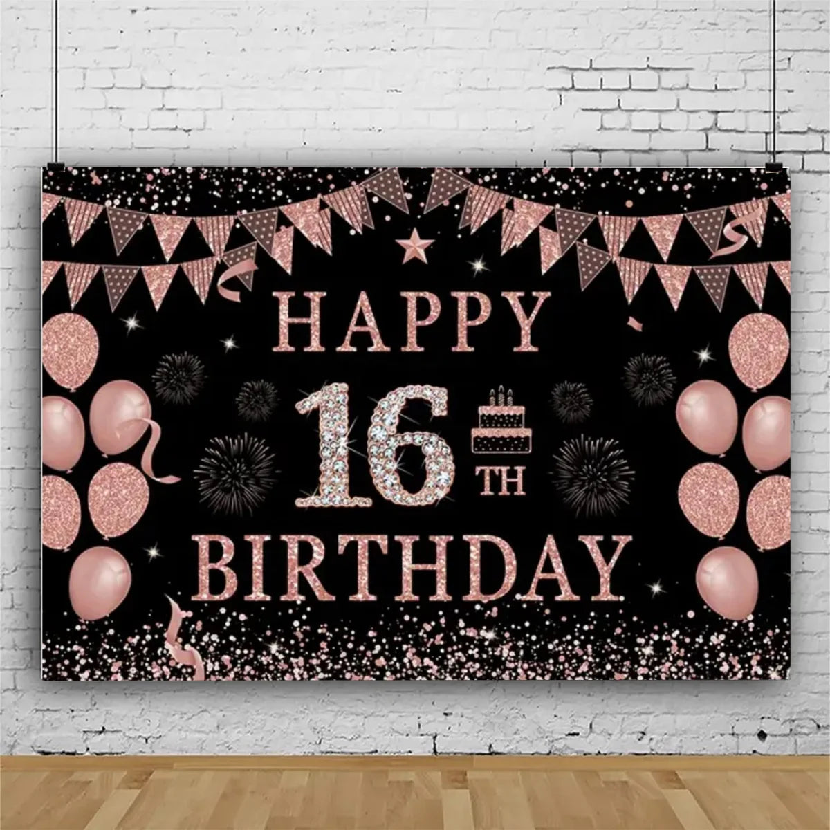 Toile de fond anniversaire 16 ans dorée