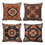 taies d'oreiller décoratives motifs floraux géométriques vintage bleu marine orange beige blanc polyester peachskin