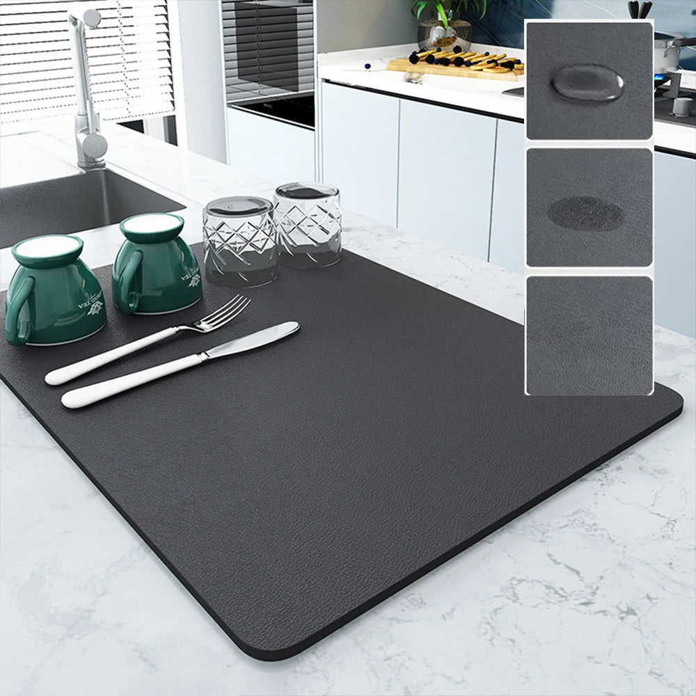 tapis cuisine moderne simili cuir noir absorbant rapide antidérapant 30x40cm vaisselle