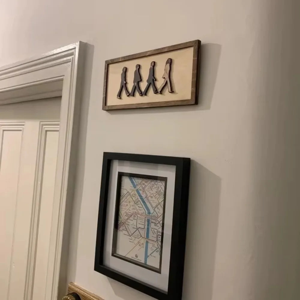 décoration murale bois clair beatles abbey road pop art vintage silhouettes murales