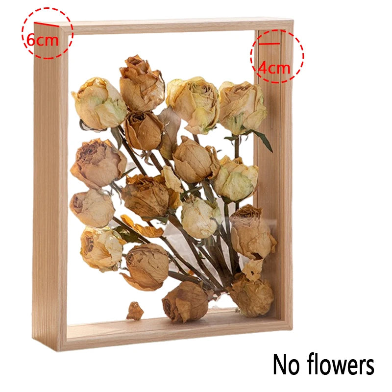 cadre photo transparent bois naturel moderne minimaliste sans fixation fleurs séchées couleur variée deco