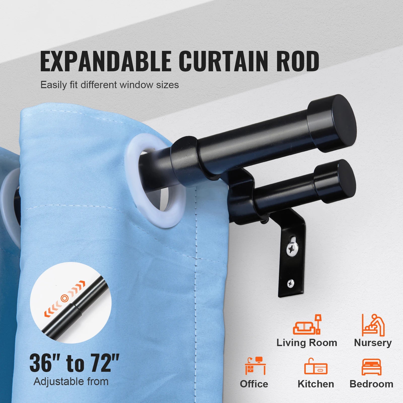Tringle à rideau double avec embouts capuchons robustes pour chambre