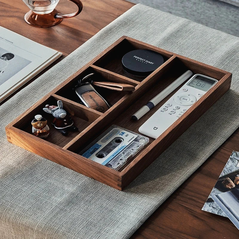boîte rangement multi compartiments marron foncé moderne stylos télécommandes clés pistaches noix cajou