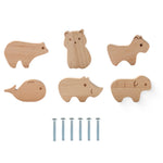 boutons tiroir animaux motifs modernes cartoon vis fixés blanc beige marron gris rose bleu