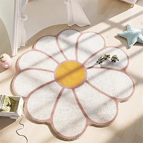 tapis fleur blanc rose jaune antidérapant bain chambre enfants décoration ludique moderne