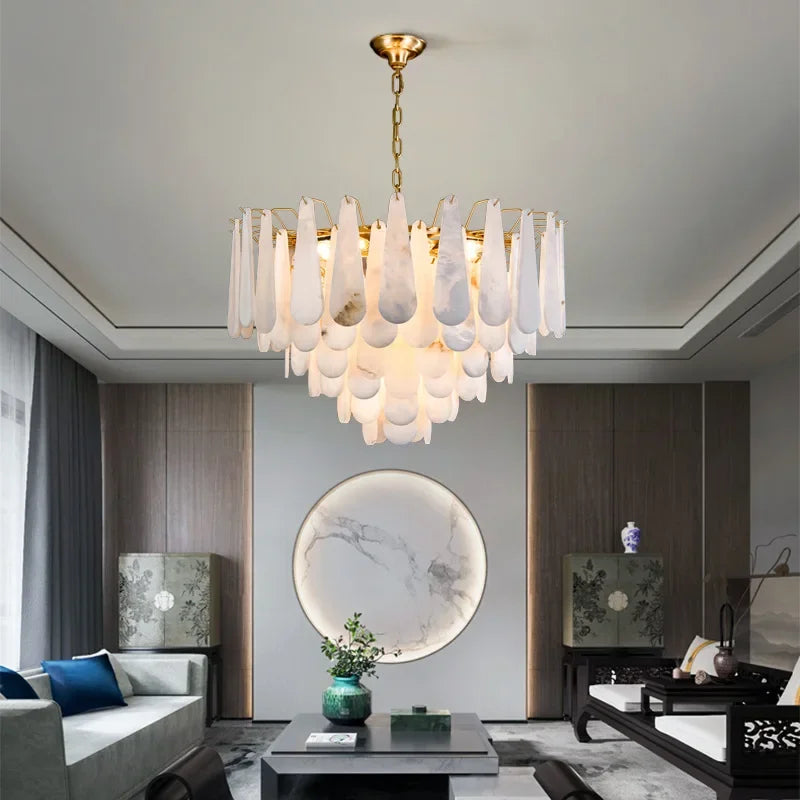 lustre suspension moderne marbre blanc doré luxe salon salle manger chambre élégant