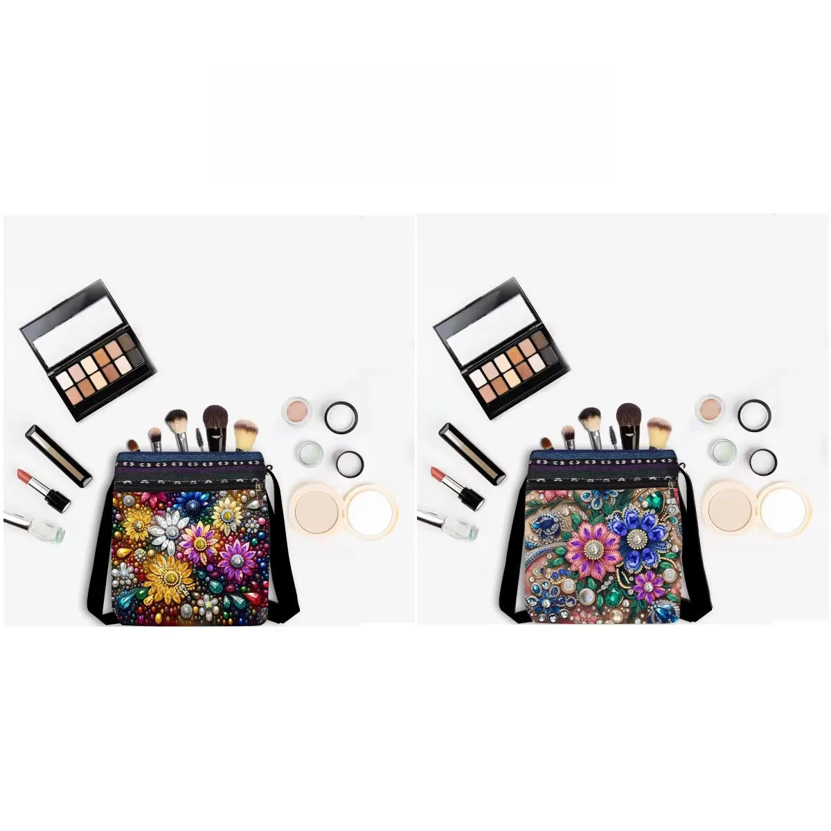 sac main noir bleu denim fleurs strass poignées moderne portable décoration quotidien