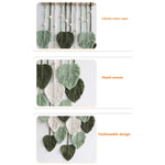 tapisserie murale coton feuilles stylisées vert blanc beige bohème moderne fixations decoration mur hanging