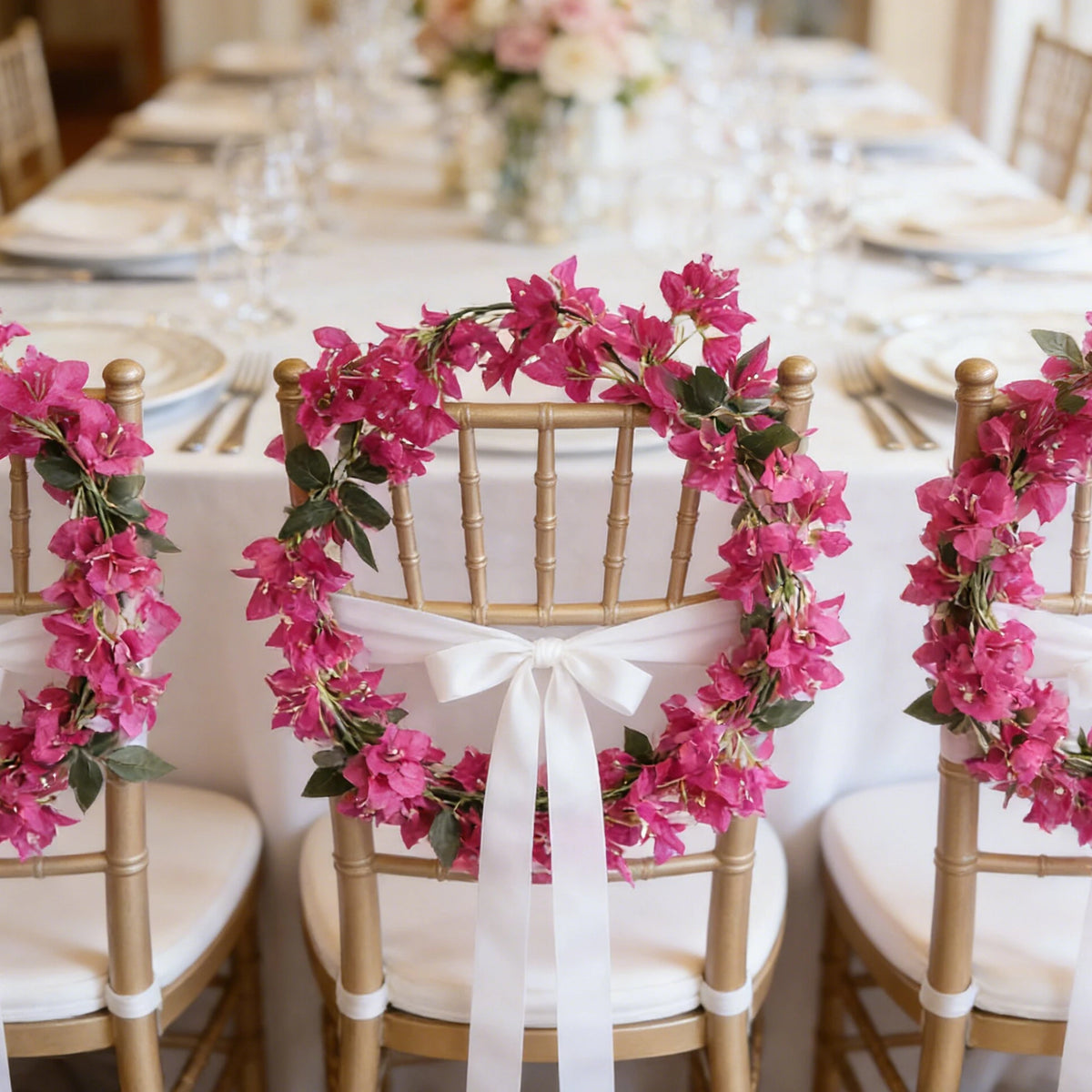 guirlande florale artificielle rose vif vert fleurs hortensia feuilles modernes décoration mariage extérieur anniversaire