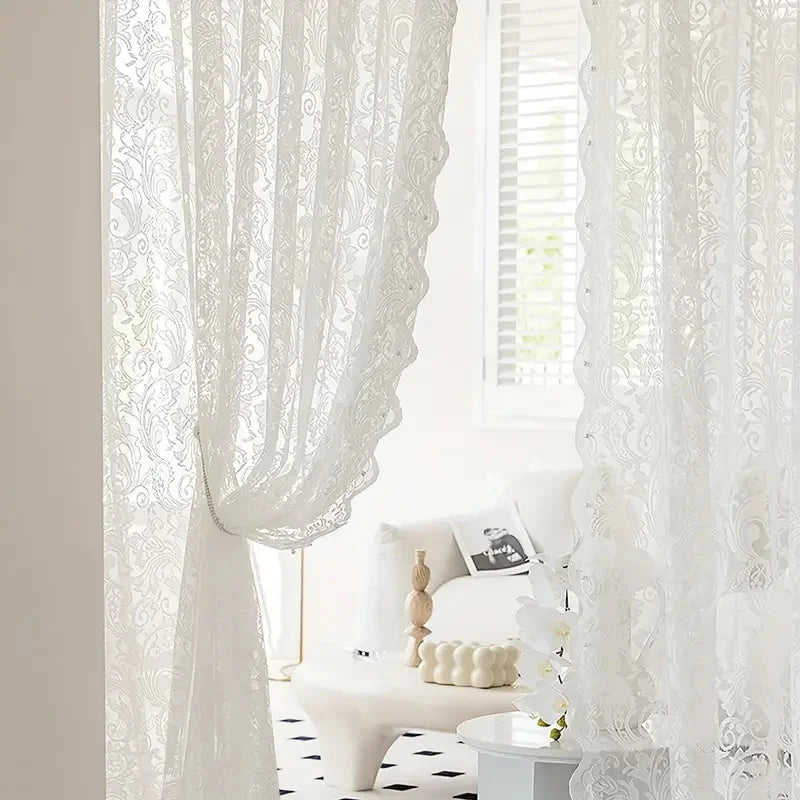 rideau blanc vert broderie florale transparent classique romantique 140x114cm 140x183cm 140x244cm