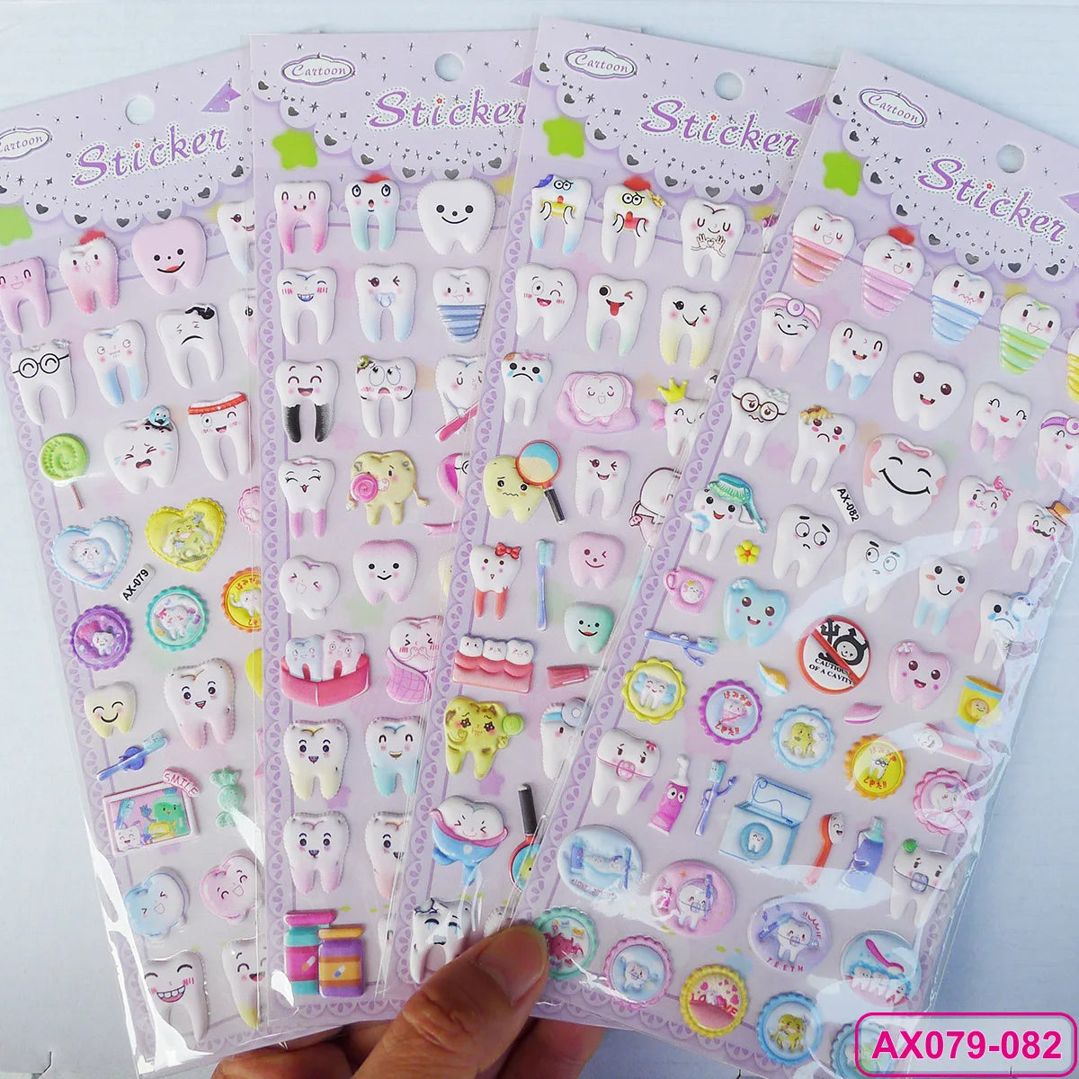 stickers cartoon dents souriantes animaux fleurs blanc rose vert bleu jaune orange rouge