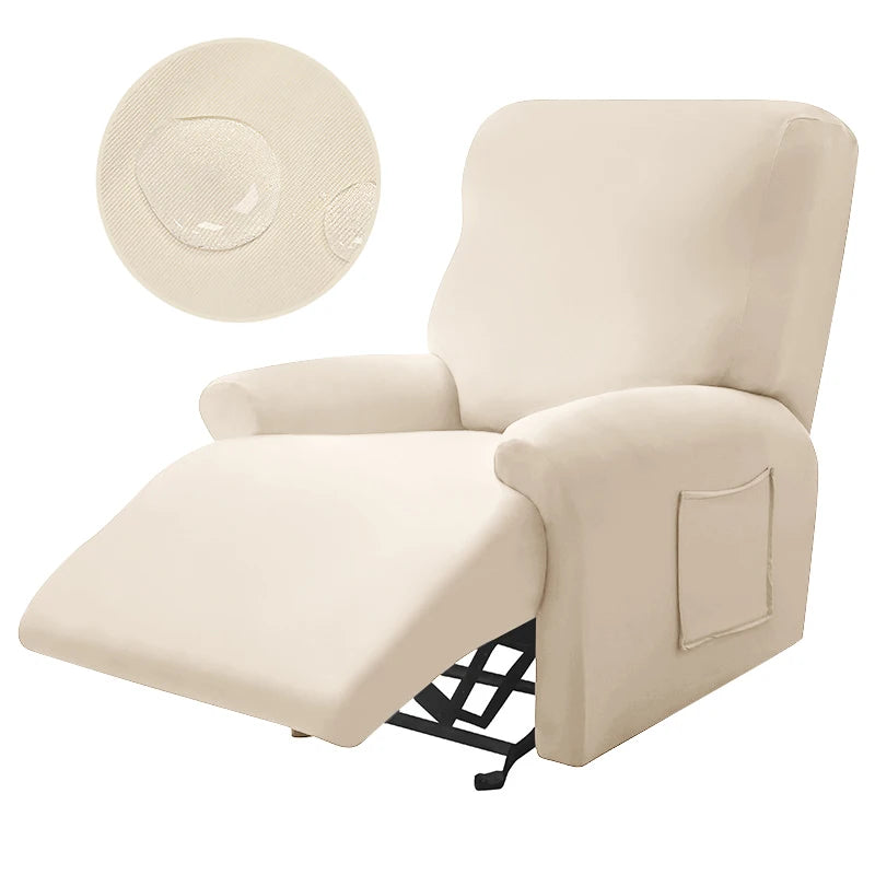Housse fauteuil inclinable gris clair uni moderne adhésif poche respirante durable confortable hydrofuge lavable