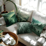 taies d'oreiller imprimées forêt brumeuse polyester peacheskin 40x40cm 45x45cm 50x50cm 60x60cm zip closure naturel