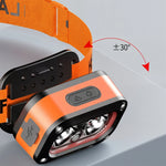 lampe frontale led rechargeable orange ajustable camping pêche course pied mode nuit cordon usb