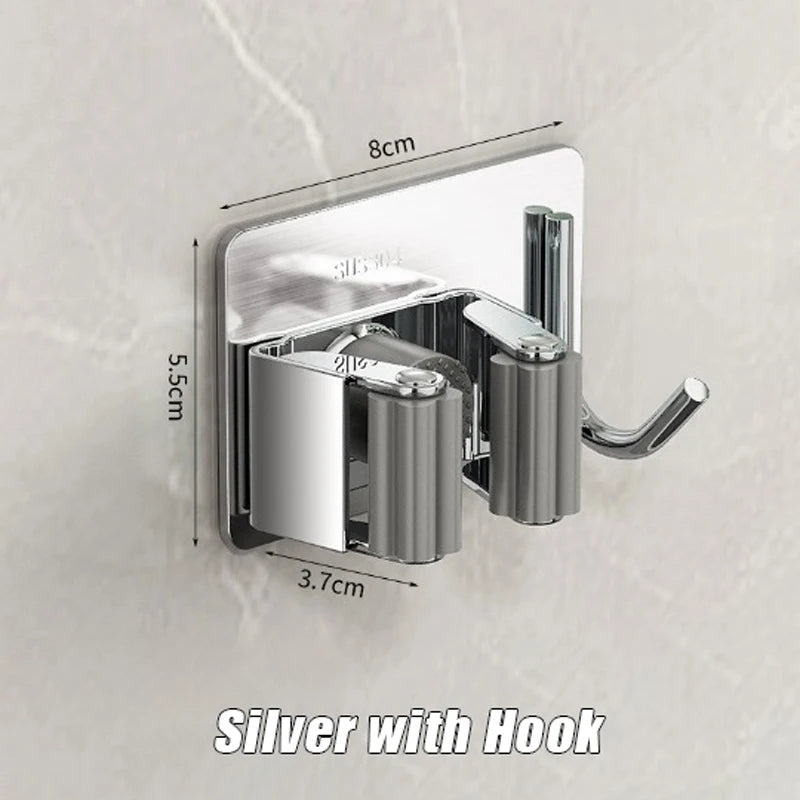 porte balai acier inoxydable adhésif mural moderne gris rangement salle bain étanche
