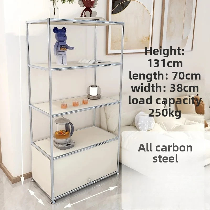 étagère moderne métal blanc gris étagères coulissantes porte rangement salon minimaliste 131cm haute capacité