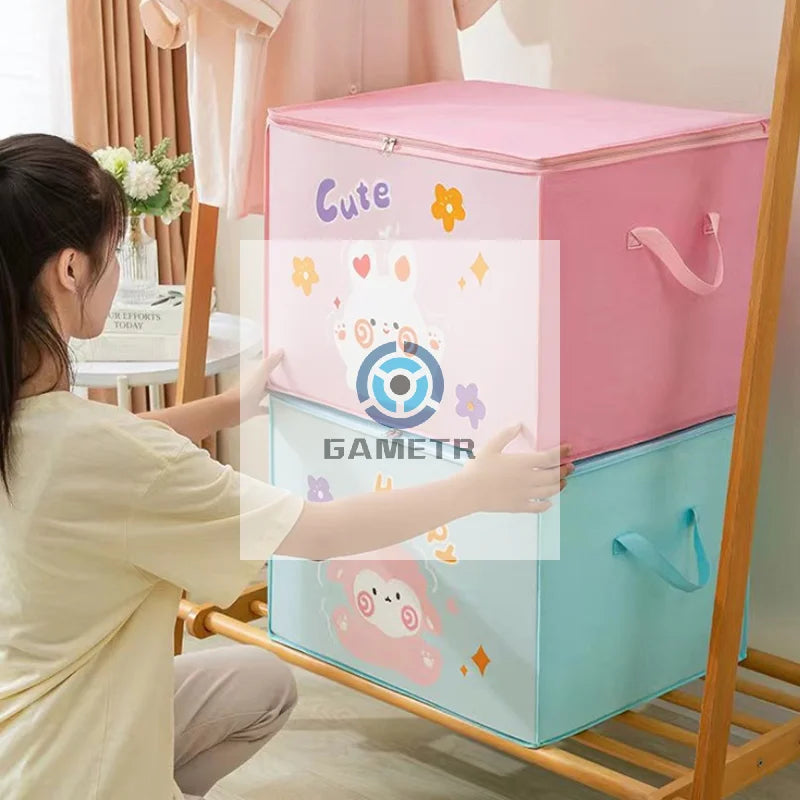 boîte rangement enfant rose bleu clair gris ours coeurs fleurs cute happy poignées détachables