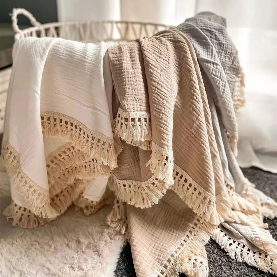 couverture bébé coton imprimé fleur gris clair bohème écharpe adhésive