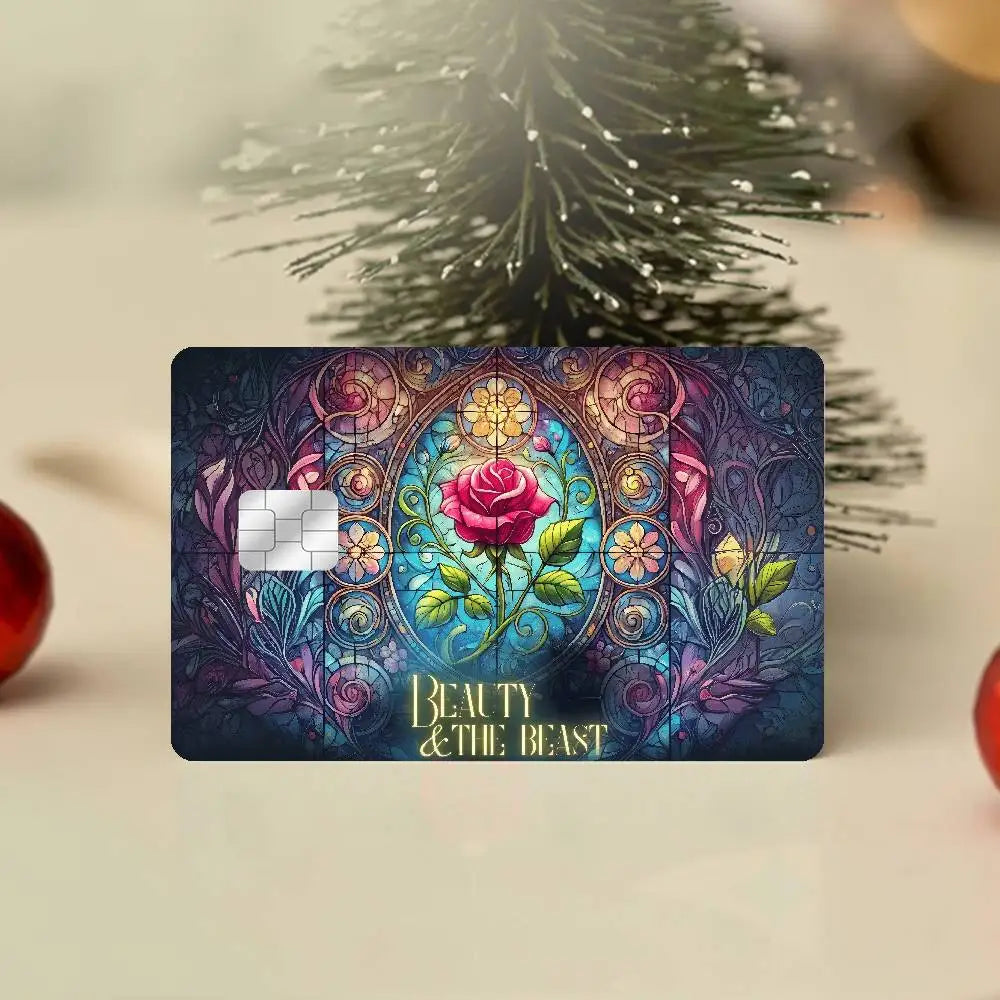 étui cartes bancaires adhésif belle bête vitraux colorés rose personnages réutilisable