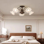 lampe suspension classique fleurs relief marron foncé blanc translucide têtes led 3000k