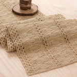 chambre coucher salon chemin table jute tissu rustique géométrique beige clair grande table