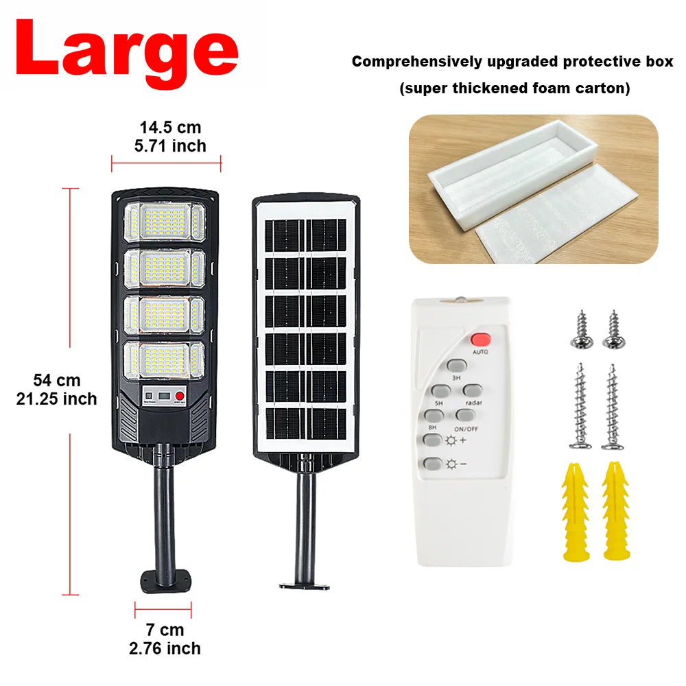 lampe solaire led moderne noire ip67 320 largeur éclairage détecteur mouvement contrôleur distant