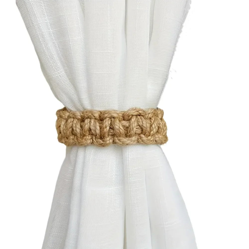 anneau rideau tissé main rustique beige blanc 2pc opaques artisanal fixe chambre maison
