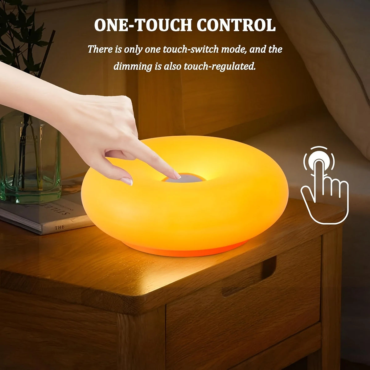 lampe table moderne orange brillante commande tactile trois couleurs lumière chambre decoration