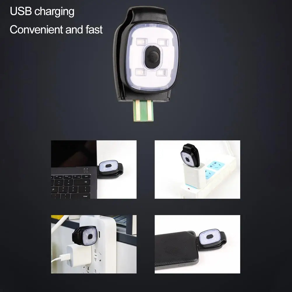 lampe frontale led rechargeable usb clip étanche noir blanc moderne pratique