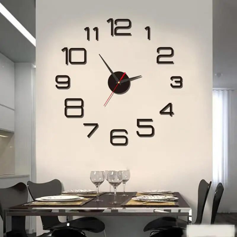 horloge murale 3D lumineuse verte rouge dorée moderne adhésive 50cm 40cm numéros blancs