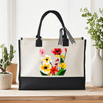 sac main toile fleurs colorées moderne beige noir respectueux environnementversible quotidien