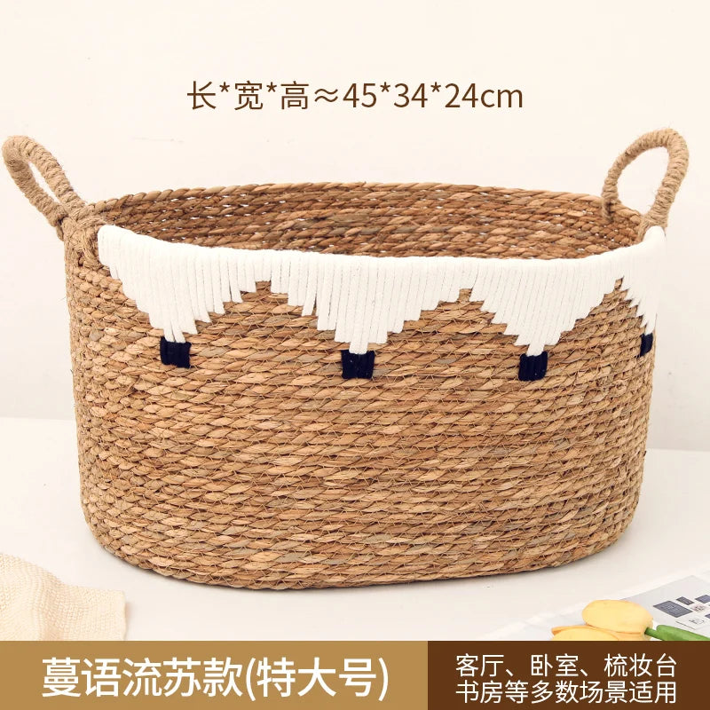 panier tissé rotin naturel blanc noir franges motifs ethniques boho respectueux environnement