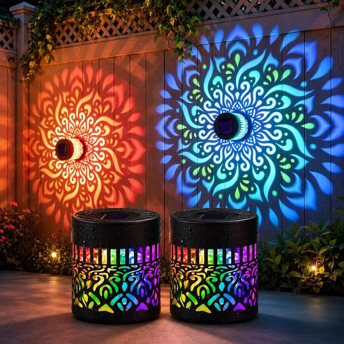 projecteur solaire mandala moderne ip65 led noir autoinstallationextérieur jardin véranda couloir