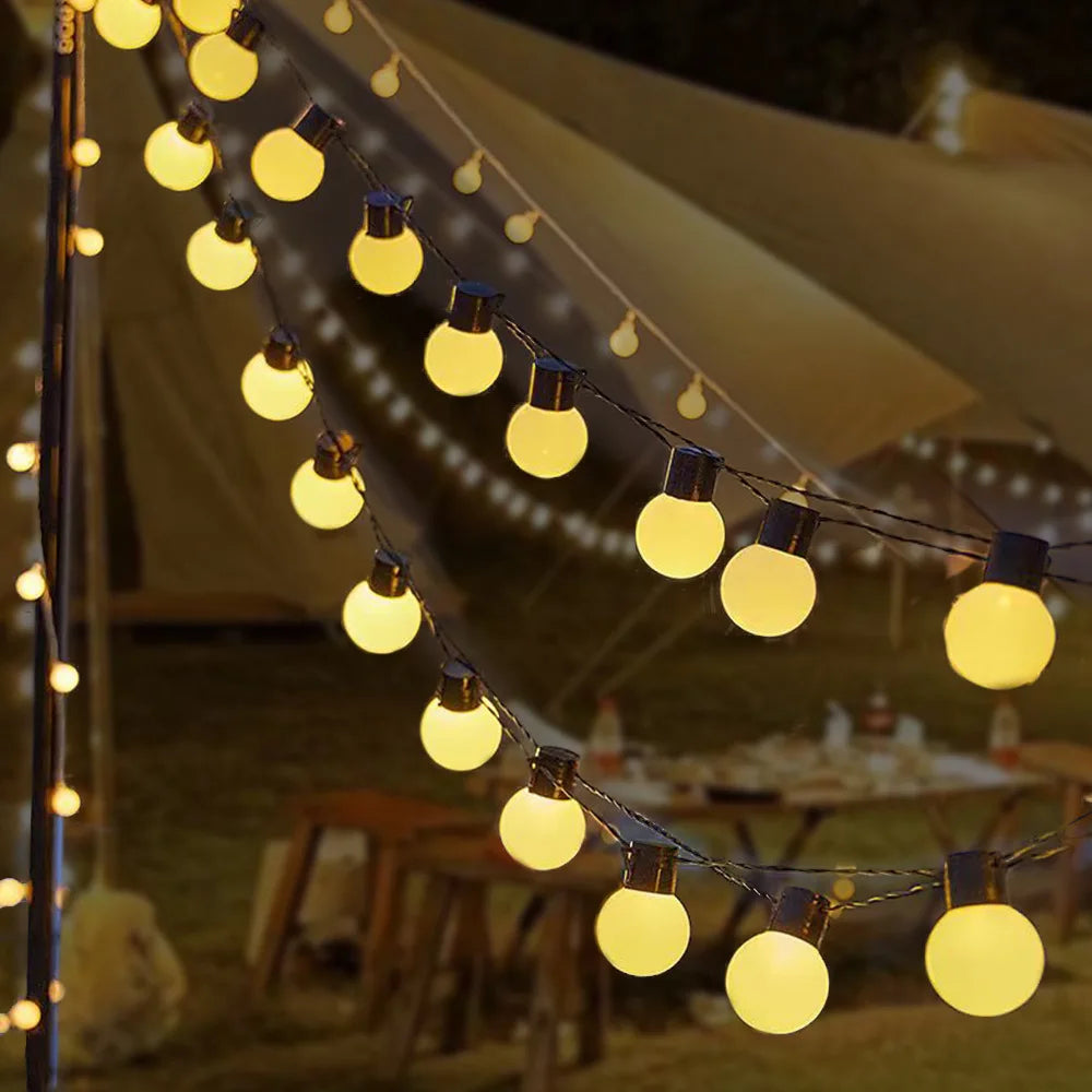 guirlandes lumineuses solaires led blancs ampoules globes extérieures moderne camping jardin fêtes