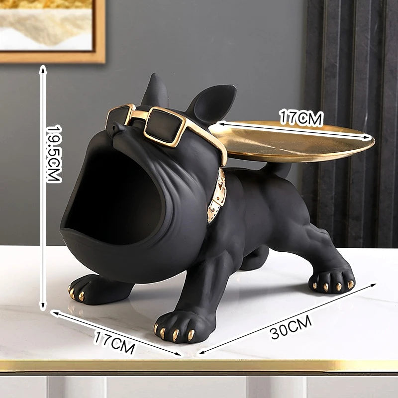 statue chien noir gris orange verte résine main doré bijoux clés moderne européen