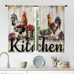 rideaux cuisine ferme motifs coqs fruits bois vieilli occlusion moyenne tringle