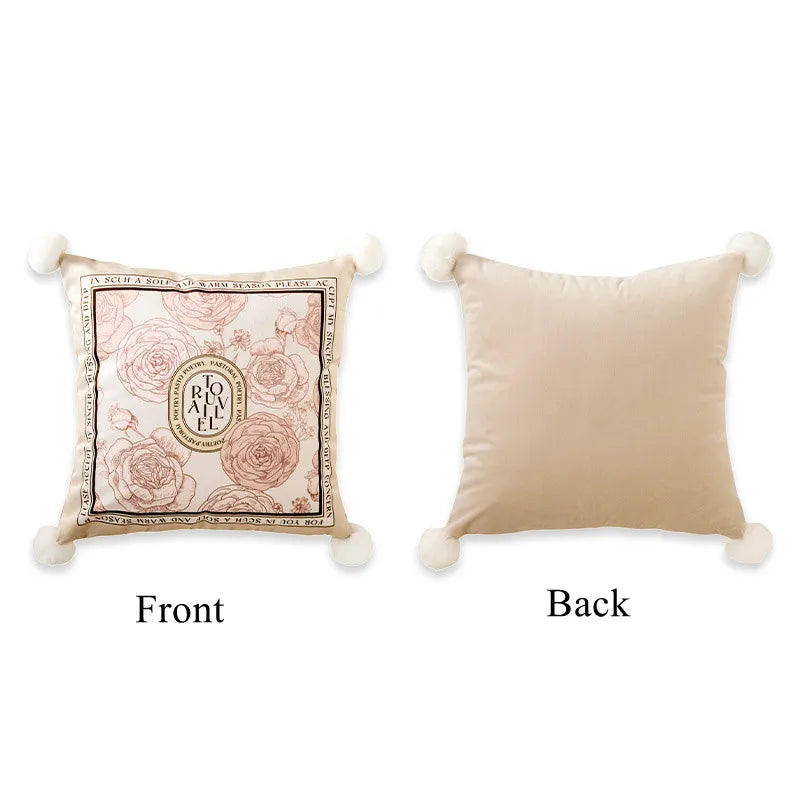 Coussins décoratifs carrés motif floral roses vintage beige lit canapé chambreextérieur