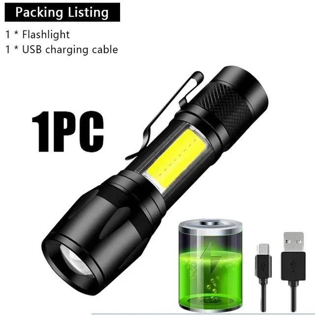 lampe torche rechargeable led 1000lm noir clip étanche 18350 compact usb emergency camping