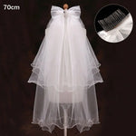 voile mariée blanc tulle fin noeuds satinés clips élégants classiques deux couches transparents
