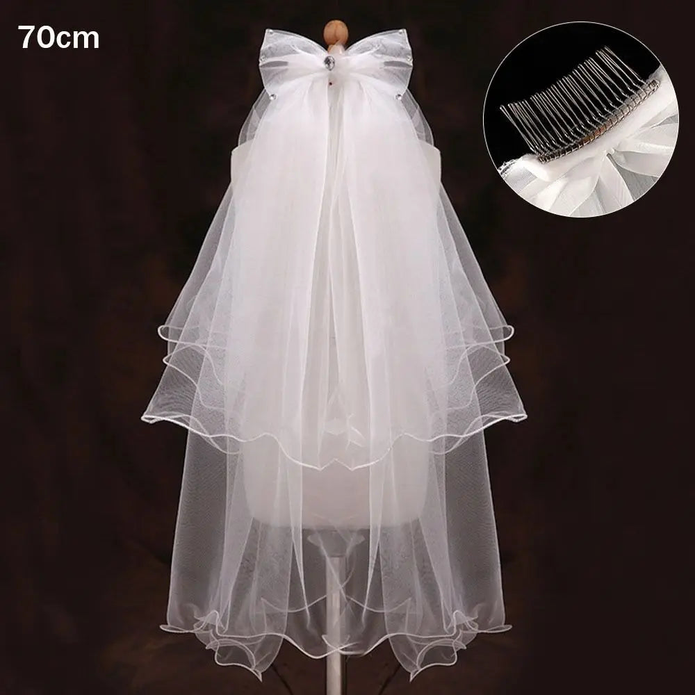 voile mariée blanc tulle fin noeuds satinés clips élégants classiques deux couches transparents