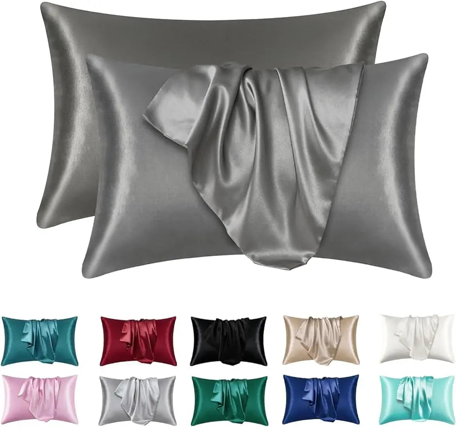 lot protège oreiller noir satin brillant cheveux peau lit moderne
