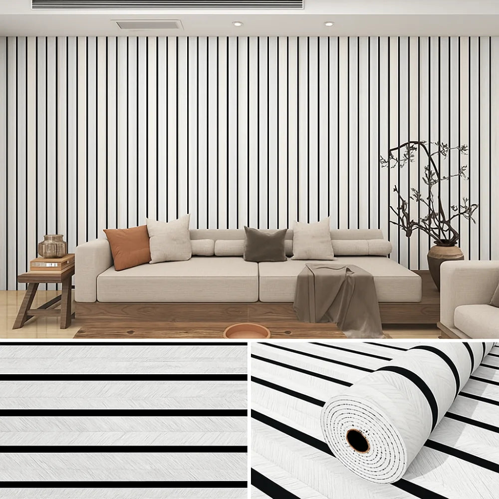 papier peint autoadhésif moderne rayures horizontales beige noir 40cm large 10m rouleau