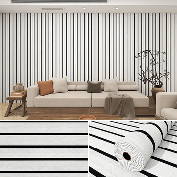 papier peint autoadhésif moderne rayures horizontales beige noir 40cm large 10m rouleau