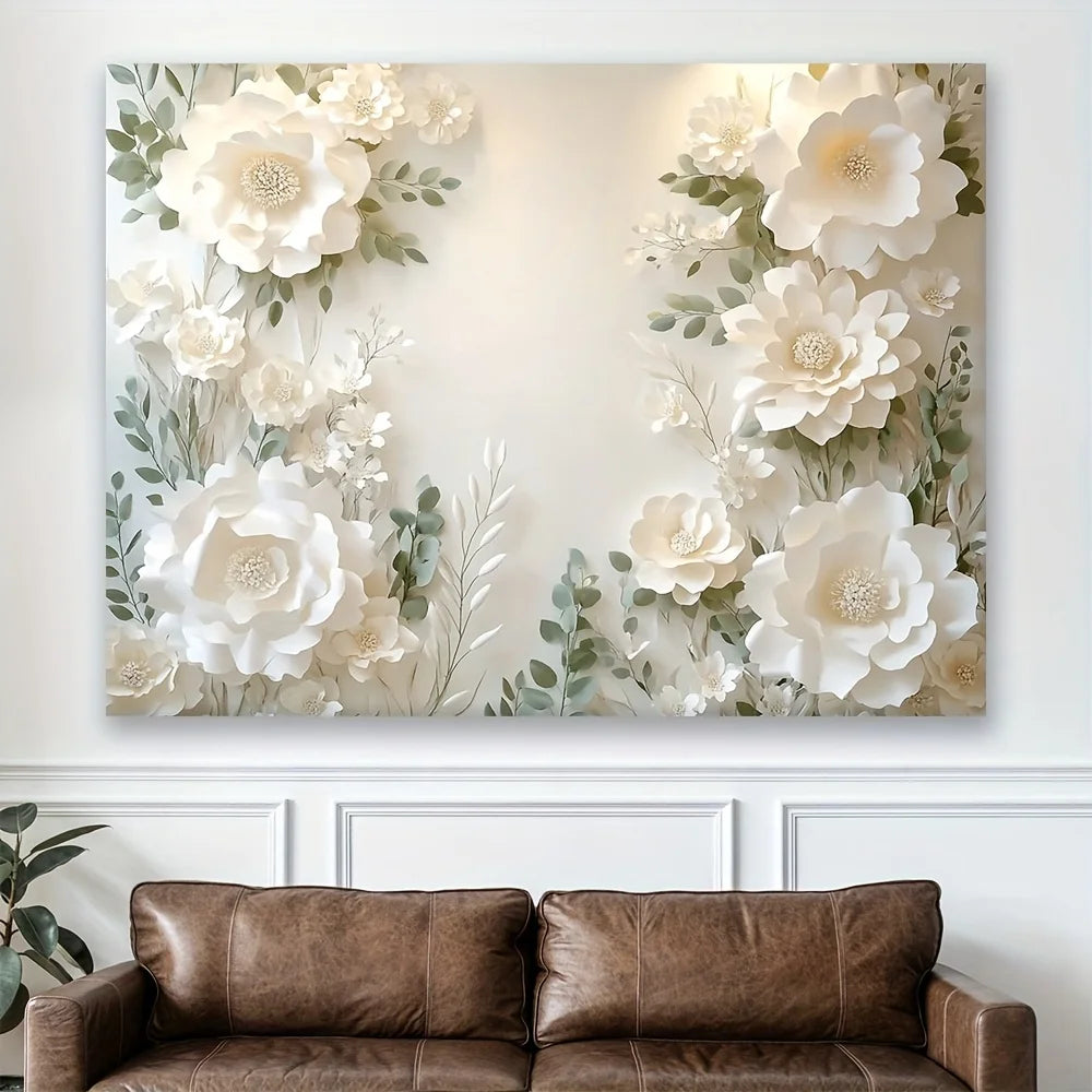 Décoration murale florale accrochée dans un salon moderne