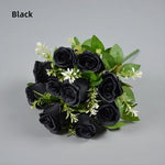 décoration extérieure bouquet roses artificielles soie couleurs variées modernes élégantes feuilles vertes incluses