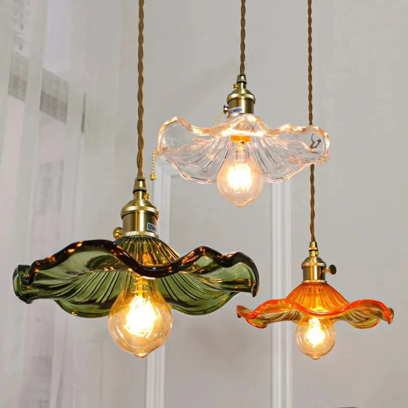 lustre suspendu vintage verre coloré tulipe filaments ampoule salon chambre